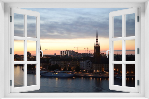 Fototapeta Naklejka Na Ścianę Okno 3D - sweden, stockholm, sunset, cityhall, riddarholmen
