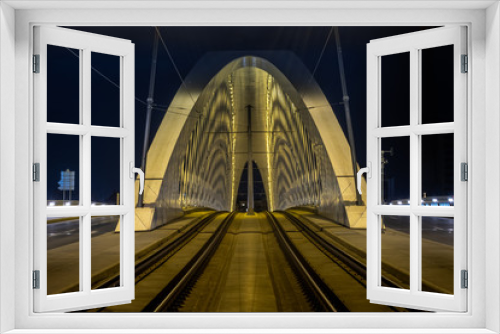 Fototapeta Naklejka Na Ścianę Okno 3D - Symmetrical bridge at night