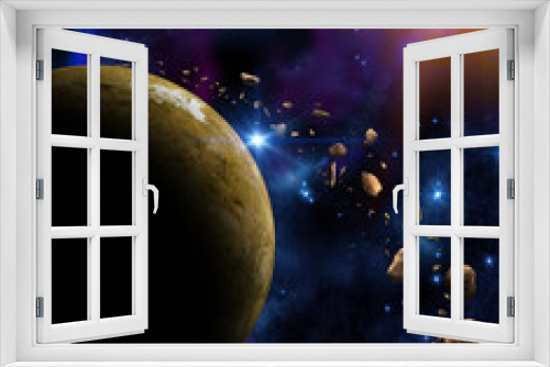 Fototapeta Naklejka Na Ścianę Okno 3D - Exoplanets and asteroids in deep space with stars. Elements of this image furnished by NASA