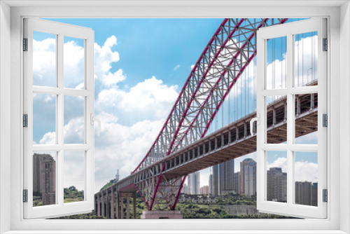 Fototapeta Naklejka Na Ścianę Okno 3D - the building structure of chao tian men bridge  in chongqing, china.