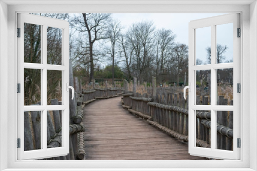 Fototapeta Naklejka Na Ścianę Okno 3D - wooden walkway path