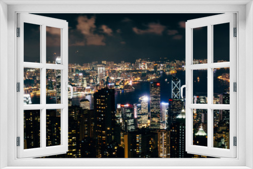 Fototapeta Naklejka Na Ścianę Okno 3D - Hong Kong. Night view from the top of Victoria to the skyscrapers.