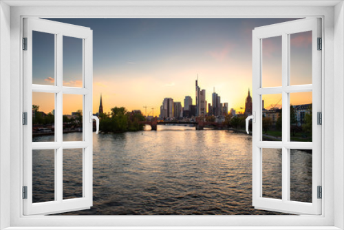 Frankfurt am main urban skyline with skyscrapers building during sunset in Frankfurt, Germany.