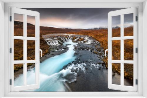 Fototapeta Naklejka Na Ścianę Okno 3D - Landscape in Iceland waterfall sun mountains light golden hour road