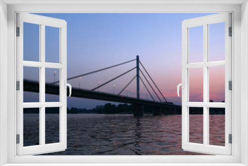 Fototapeta Naklejka Na Ścianę Okno 3D - Bridge over Danube river at sunset, Novi Sad, Serbia