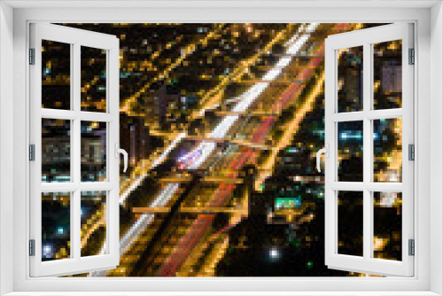 Fototapeta Naklejka Na Ścianę Okno 3D - Night Aerial of Chicago Interstate At Night