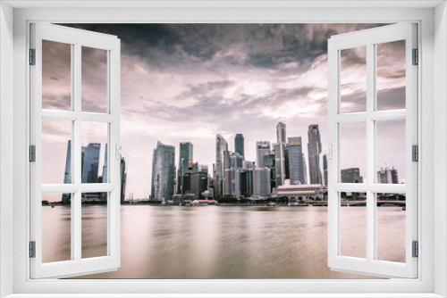 Fototapeta Naklejka Na Ścianę Okno 3D - SINGAPORE, SINGAPORE - MARCH 2019: Downtown core skyscrapers by Marina Bay in Singapore
