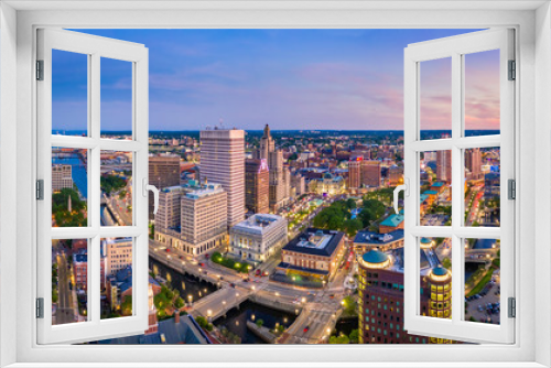 Fototapeta Naklejka Na Ścianę Okno 3D - Aerial panorama of Providence skyline at dusk. Providence is the capital city of the U.S. state of Rhode Island. Founded in 1636 is one of the oldest cities in USA.