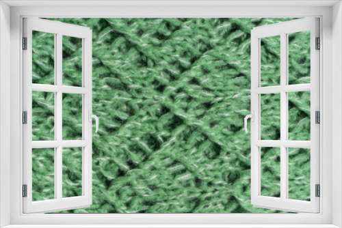 Fototapeta Naklejka Na Ścianę Okno 3D - Green knitted woolen sweater texture. Colorful textured background. Horizontal image.
