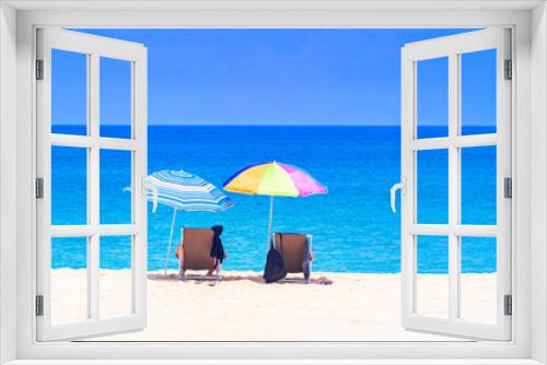 Fototapeta Naklejka Na Ścianę Okno 3D -  Summer beach landscape  on a relaxing holiday in the middle of an umbrella on a clean white beach and blue sea, Phuket, Thailand