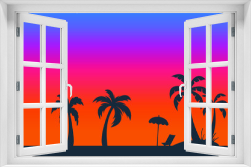 Fototapeta Naklejka Na Ścianę Okno 3D - Tropical palm trees silhouette. Summer minimal background
