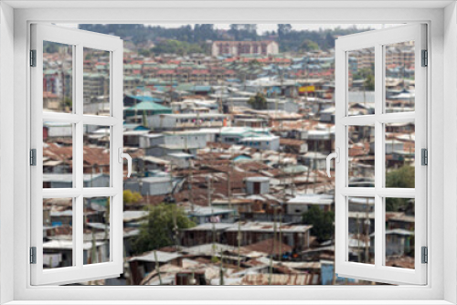 Fototapeta Naklejka Na Ścianę Okno 3D - 180 degree panorama of the vast slums of Kibera, Kenya.