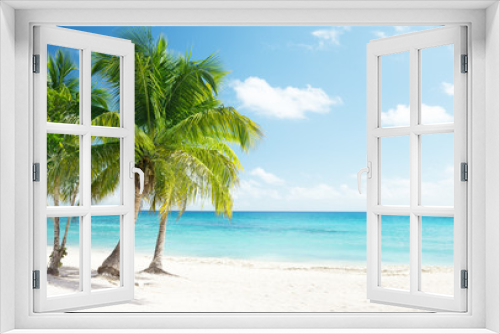 Fototapeta Naklejka Na Ścianę Okno 3D - Caribbean sea and coconut palms