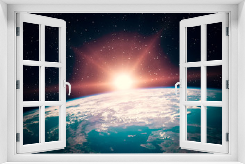 Fototapeta Naklejka Na Ścianę Okno 3D - Sunflare and the earth from space. The elements of this image furnished by NASA.