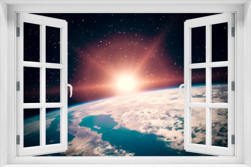 Fototapeta Naklejka Na Ścianę Okno 3D - Sunflare and the earth from space. The elements of this image furnished by NASA.