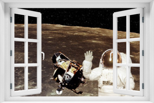 Fototapeta Naklejka Na Ścianę Okno 3D - Astronaut on the moon surface. Elements of this image furnished by NASA