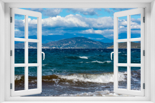 Fototapeta Naklejka Na Ścianę Okno 3D - Dramatic view on dark stormy sea on Peloponnese, Greece