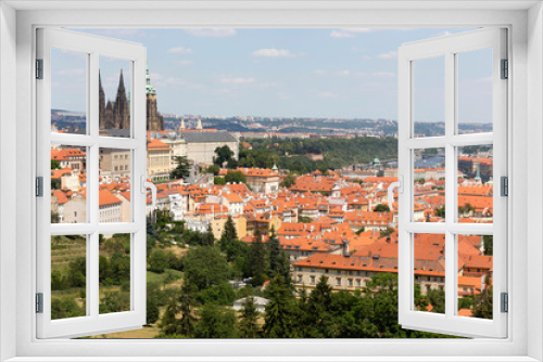 Fototapeta Naklejka Na Ścianę Okno 3D - Summer Prague City with gothic Castle and the green Nature  from the Hill Petrin, Czech Republic