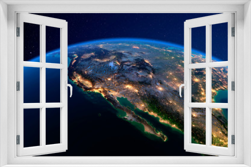 Fototapeta Naklejka Na Ścianę Okno 3D - Detailed Earth at night. Gulf of California, Mexico and the western U.S. states