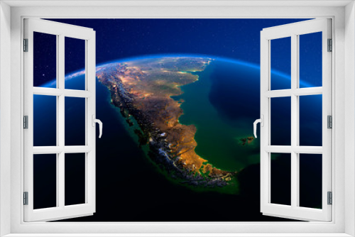 Fototapeta Naklejka Na Ścianę Okno 3D - Detailed Earth at night. South America. Tierra del Fuego