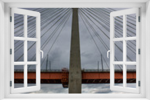 Fototapeta Naklejka Na Ścianę Okno 3D - A large cable-stayed bridge over the Oka river in Murom, Russia