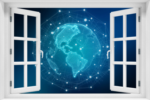 Fototapeta Naklejka Na Ścianę Okno 3D - Global network blue background 3D rendering