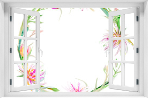Fototapeta Naklejka Na Ścianę Okno 3D - watercolor peony flowers and branches with buds on a white background, wreath for use in design, invitation frame, greeting card