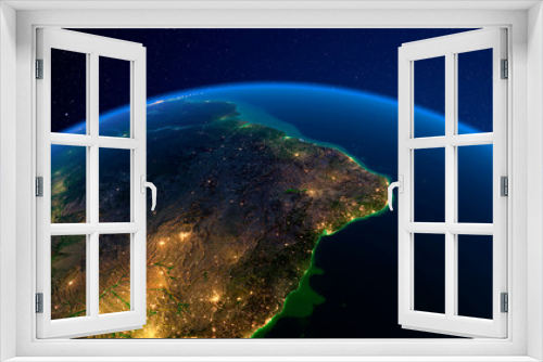 Fototapeta Naklejka Na Ścianę Okno 3D - Detailed Earth at night. The eastern part of South America. Brazil