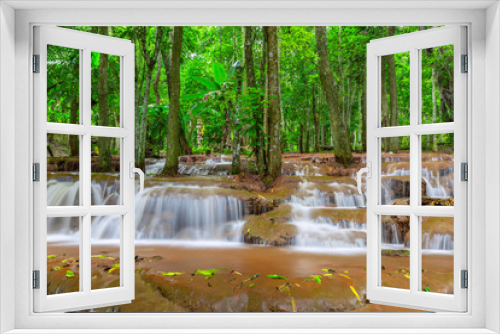 Fototapeta Naklejka Na Ścianę Okno 3D - Waterfall in Tropical Rain forest ,Pa Wai Waterfall,Tak Province, Thailand