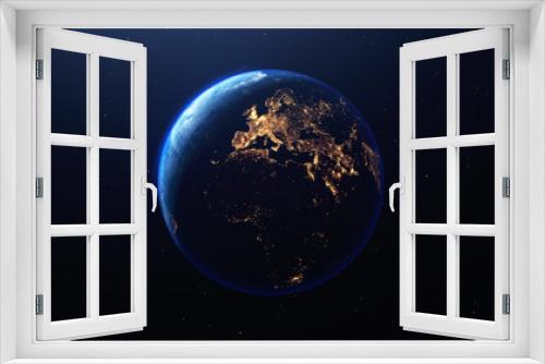 Fototapeta Naklejka Na Ścianę Okno 3D - Earth planet viewed from space at night showing the lights of Europe  and other countries, 3d render of planet Earth, elements of this image provided by NASA