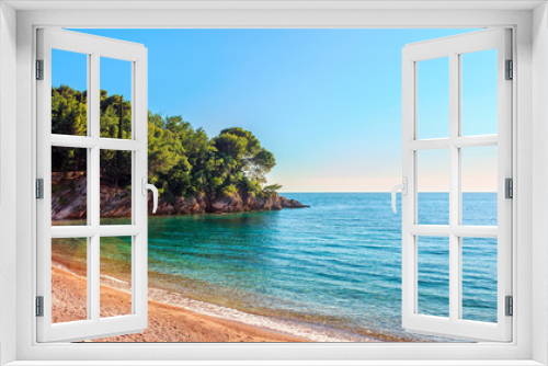 Fototapeta Naklejka Na Ścianę Okno 3D - Picturesque summer view of Adriatic sea coast and Royal beach in Montenegro. Amazing spot to visiting in Europe