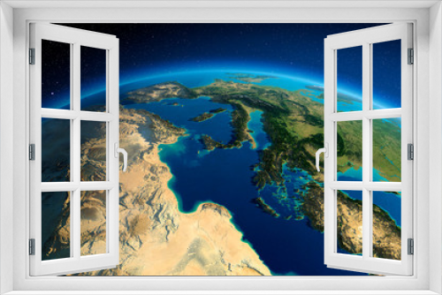 Fototapeta Naklejka Na Ścianę Okno 3D - Detailed Earth. Africa and Europe. The waters of the Mediterranean Sea