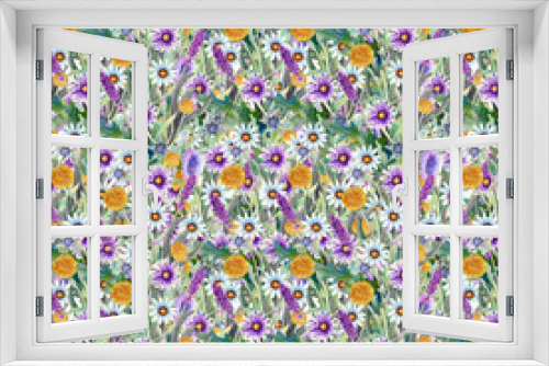 Fototapeta Naklejka Na Ścianę Okno 3D - Wild flowers background. Seamless pattern. Wild flowers background Watercolor.