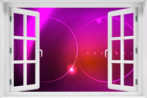 Fototapeta Naklejka Na Ścianę Okno 3D - Bright neon circles and wave lines, glowing shiny background design template, digital techno concept.