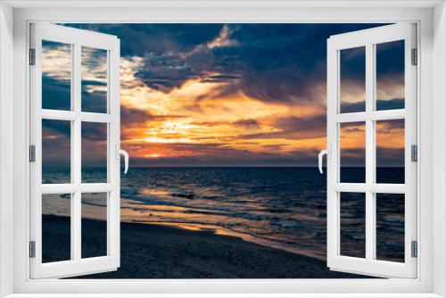 Fototapeta Naklejka Na Ścianę Okno 3D -  picturesque calm sunset with colorful clouds on the shores of the Baltic Sea in Poland