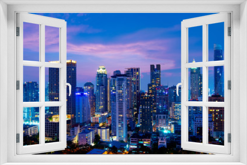 Fototapeta Naklejka Na Ścianę Okno 3D - Bangkok city-scape skyscraper night view twilight while sunset in business and downtown residential area 