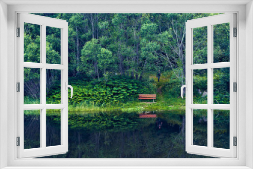 Fototapeta Naklejka Na Ścianę Okno 3D - forest on the lake with reflection in the water