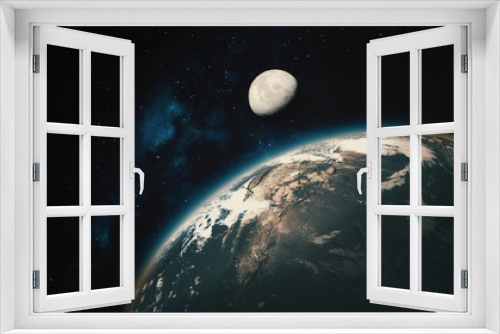 Fototapeta Naklejka Na Ścianę Okno 3D - Space View From Earth To Moon