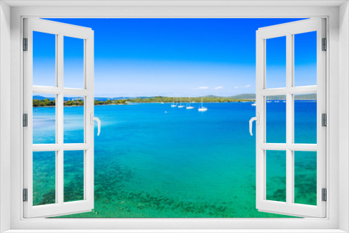Fototapeta Naklejka Na Ścianę Okno 3D - Beautiful seascape on Adriatic in Croatia, Dugi otok archipelago, yachts anchored in blue bays