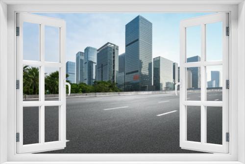 Fototapeta Naklejka Na Ścianę Okno 3D - empty highway with cityscape and skyline of shenzhen,China