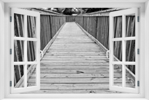 Fototapeta Naklejka Na Ścianę Okno 3D - Wooden Bridge Path 2 B&W