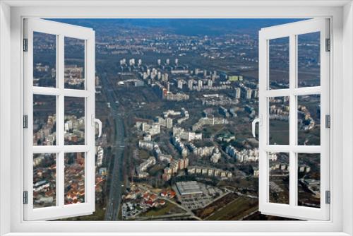 Fototapeta Naklejka Na Ścianę Okno 3D - Flying over the city Zagreb with the cessna airplane