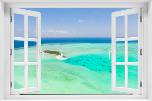 Fototapeta Naklejka Na Ścianę Okno 3D - Seascape with a paradise island. Onok Island Balabac, Philippines. A small island with a white sandy beach and bungalows. Philippine Islands.
