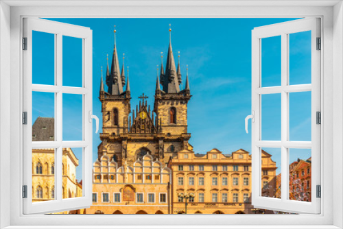 Panoramic View of Old Town Square with Tyn Church in Prague, Sunset Cityscape in Capital of Czech Republic, Prague, Europe - Image