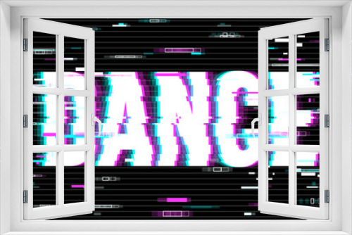 The word Dance in a distorted glitch style on a black background. Creative Design Abstract Digital Pixel Noise Glitch Error Video Damage. Vector illustration.