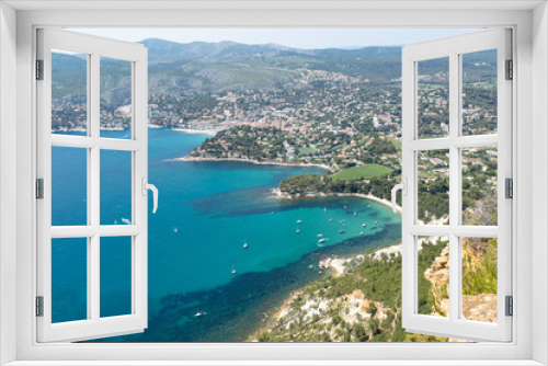 Fototapeta Naklejka Na Ścianę Okno 3D - View of Cassis town, Cap Canaille rock and Mediterranean Sea from Route des Cretes mountain road, Provence, France