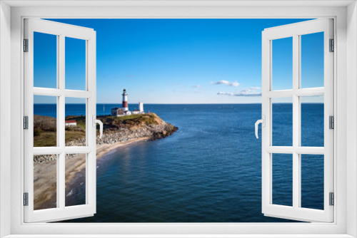 Fototapeta Naklejka Na Ścianę Okno 3D - Montauk Lighthouse and beach aerial shot, Long Island, New York, USA.