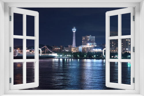 Fototapeta Naklejka Na Ścianę Okno 3D - 大桟橋からの横浜みなとみらいの夜景