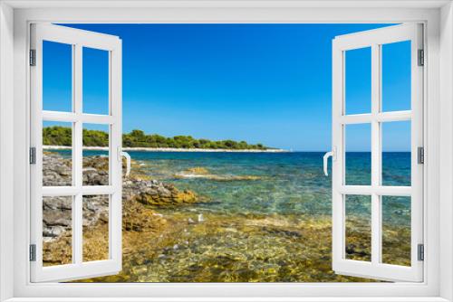 Fototapeta Naklejka Na Ścianę Okno 3D - Croatia, Adriatic coast, rocky shore in turquoise sea, clear blue water on the island of Dugi Otok