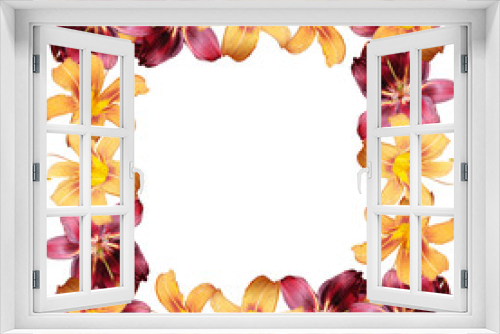 Fototapeta Naklejka Na Ścianę Okno 3D - Beautiful floral pattern of orange and burgundy lilies. Isolated